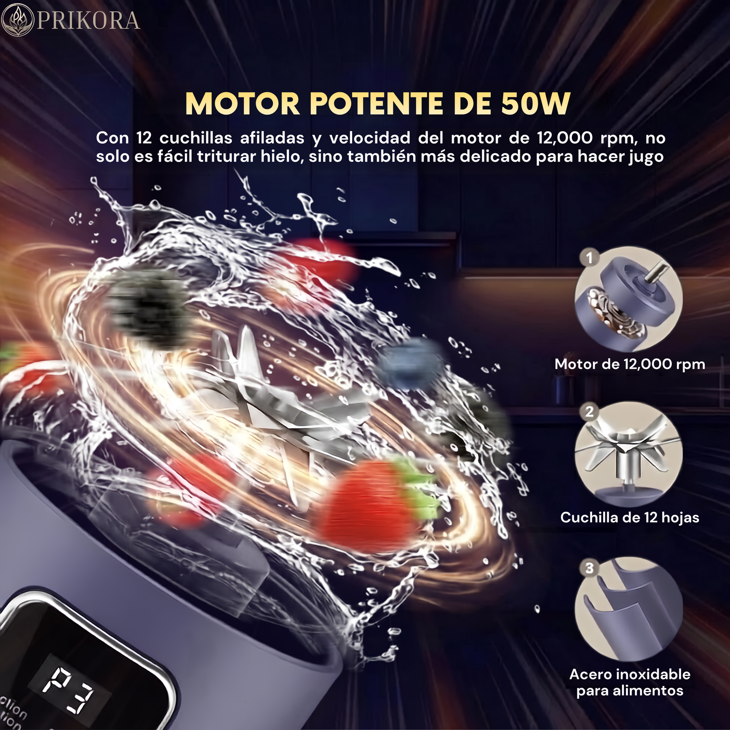 Licuadora Eléctrica Portátil con Pantalla Digital