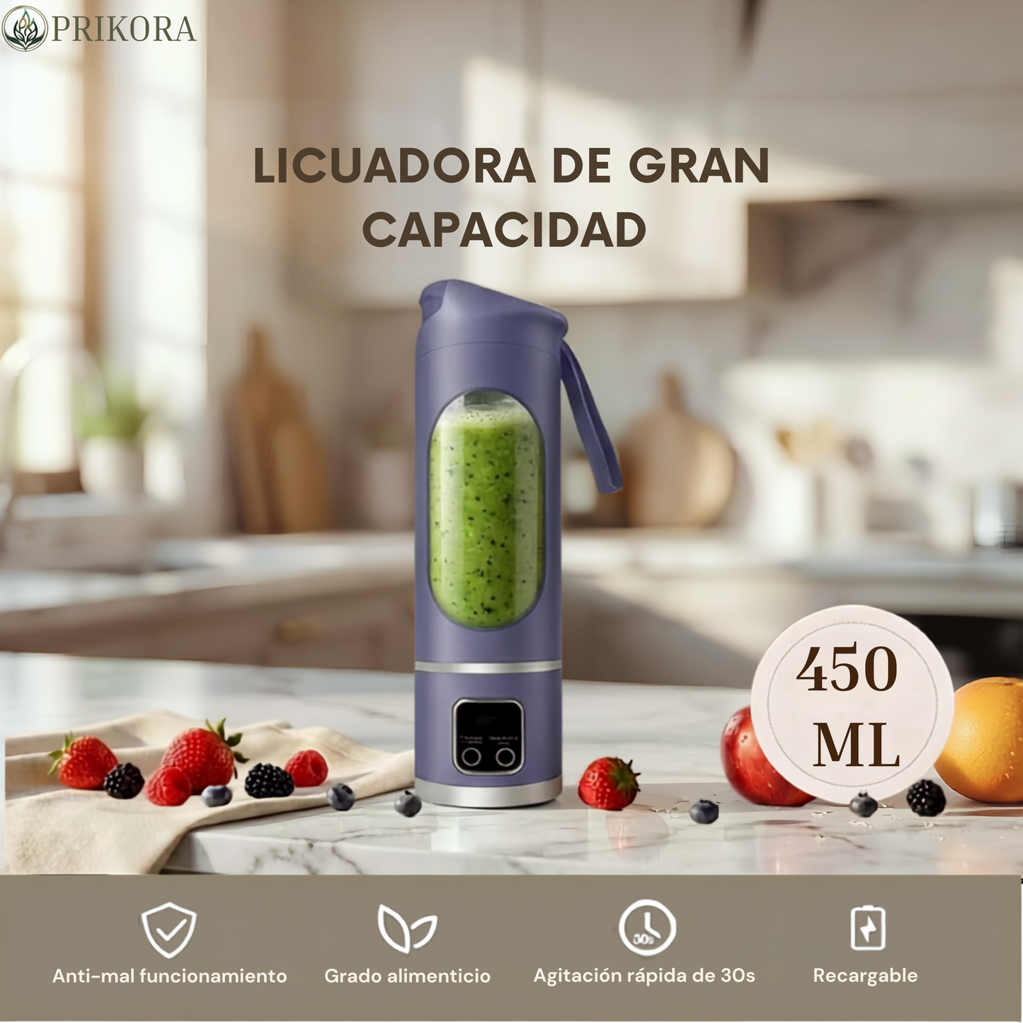 Licuadora Eléctrica Portátil con Pantalla Digital